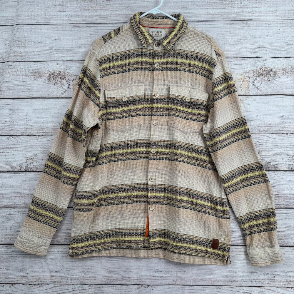 Scotch & Soda Amsterdam Basket Weave Button Down Shirt Mens XL Tan Organic